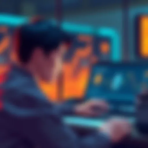 A person looking at a laptop with cryptocurrency graphics, contemplating the purchase of Ethereum without a residence permit