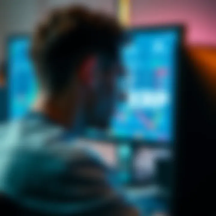 A person looking at a computer screen showing a cryptocurrency exchange for buying XRP with a focused expression.