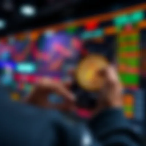 A person using a smartphone to buy Bitcoin on a cryptocurrency exchange, with a clear screen showing low fees and options for payment