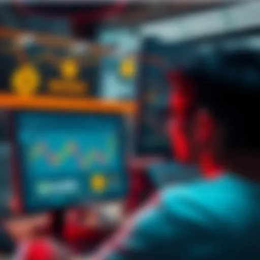 A user looking at a computer screen displaying popular cryptocurrency exchange platforms like Binance, Coinbase, and Kraken while considering buying Bitcoin.