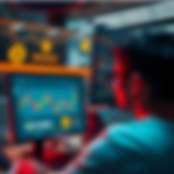 A user looking at a computer screen displaying popular cryptocurrency exchange platforms like Binance, Coinbase, and Kraken while considering buying Bitcoin.