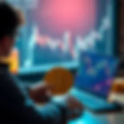A person considering the purchase of Bitcoin with a large bank balance, looking at a laptop with cryptocurrency charts and a calculator nearby.
