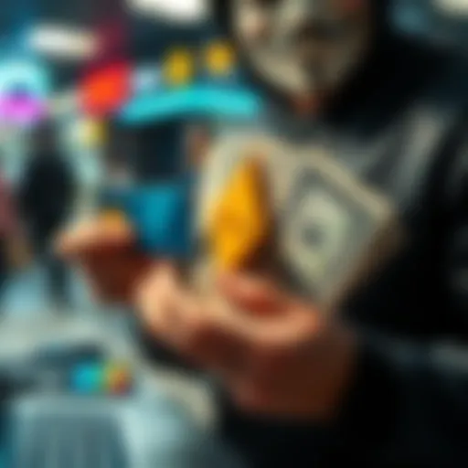 Person holding cash and a credit card while shopping online for Monero