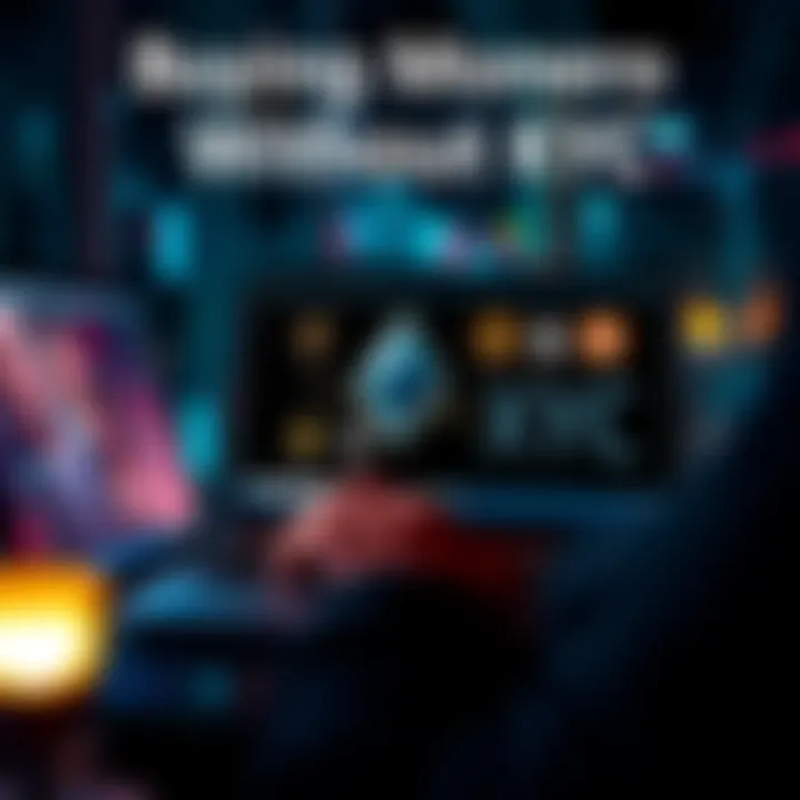 A person using a laptop with cryptocurrency icons displayed on the screen, illustrating the process of buying Monero/XMR without KYC