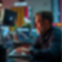 A focused person looking at their laptop screen displaying Bitcoin charts, maintaining a calm demeanor during market changes.