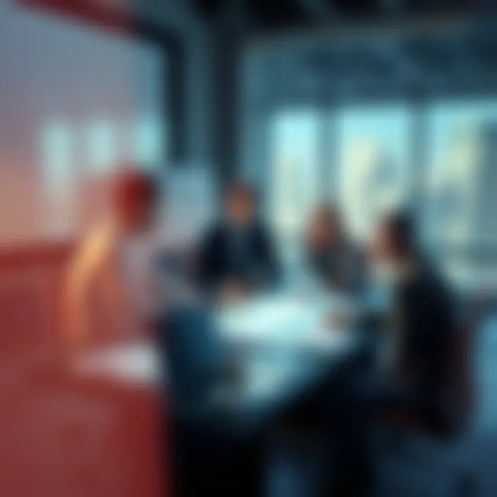 A business team discussing capital investment strategies with charts and graphs on the table