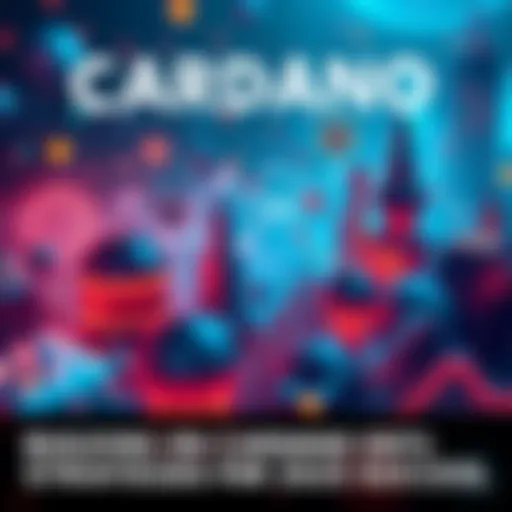 A vibrant digital scene illustrating Cardano's DeFi ecosystem with symbols of growth and opportunity, showcasing innovative projects and strategies for success in 2025.