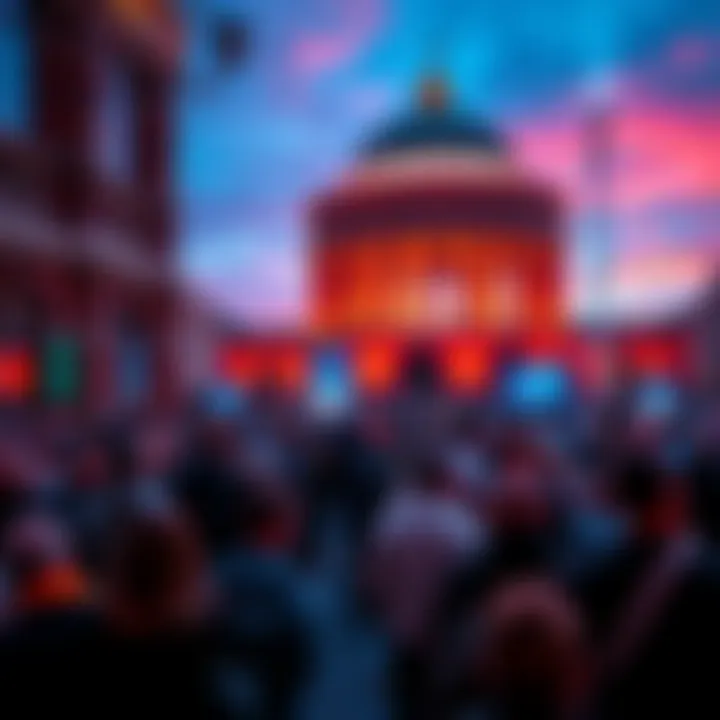 A vibrant gathering at Gasometer Schöneberg with attendees discussing blockchain innovations for Cardano Summit 2025.