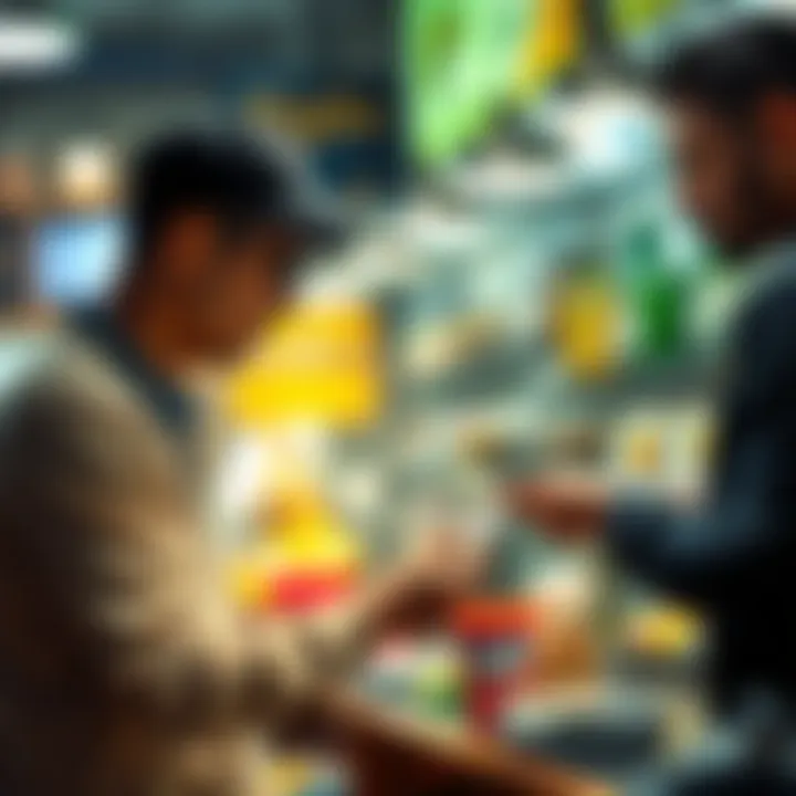 A customer paying with cash at a small independent shop checkout, emphasizing the benefits of cash transactions over cards.