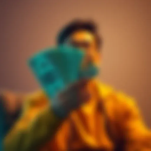 A person holding cash with a satisfied expression after a financial journey, symbolizing success and reflection.