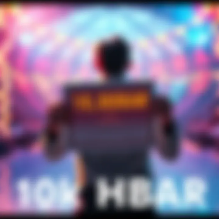 A person holding a certificate or trophy representing the achievement of 10,000 HBAR, with a bright and festive background.