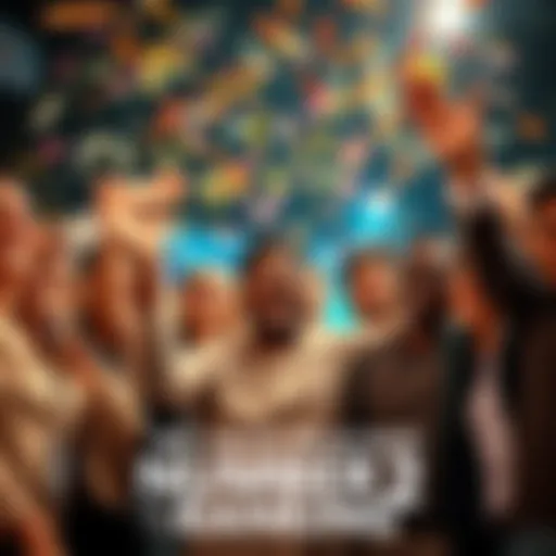 A group of people celebrating reaching number 2 in the market with cheerful expressions and confetti in the air