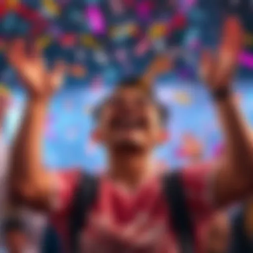 A person smiling and raising their hands in joy, surrounded by colorful confetti, symbolizing celebration of small victories.