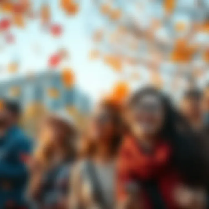 People enjoying the vibrant atmosphere of Uptober with colorful fall leaves and joyful expressions.