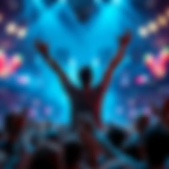 A person raising their arms in celebration, surrounded by a cheering crowd, symbolizing achievement and community support for streak challenges.