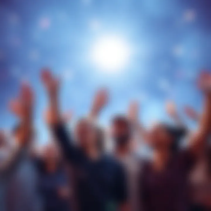 Celebration of Achievements A group of people celebrating milestones with smiles and raised hands, showcasing unity and success in 2025.