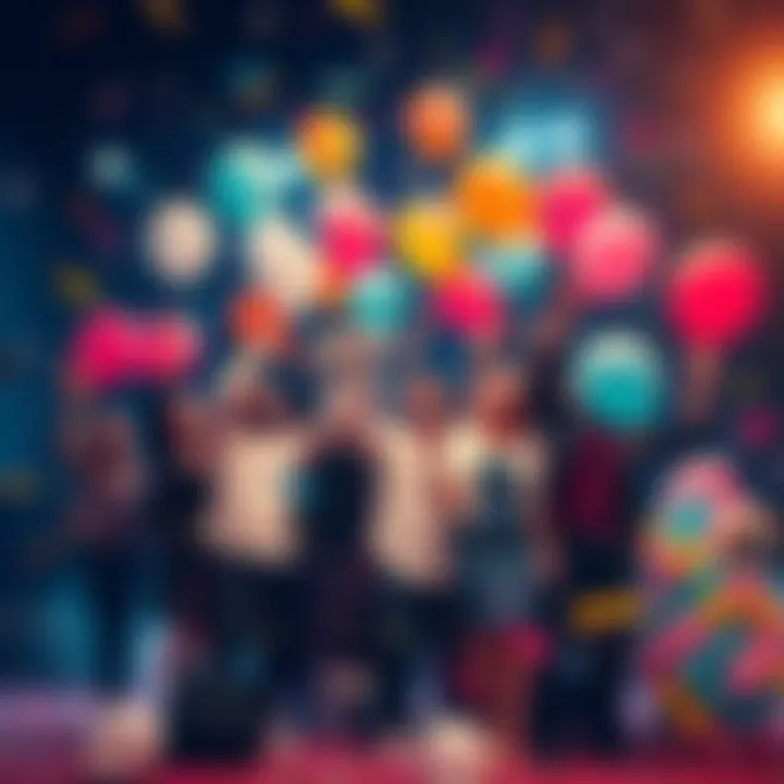 A group of people celebrating with balloons and confetti, marking a significant achievement after a long wait.