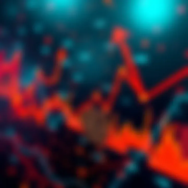 A graph showing erratic crypto price movements with arrows pointing up and down, symbolizing instability