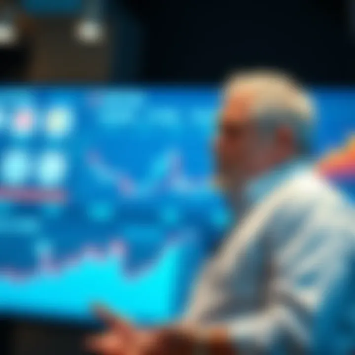 Charles Adkins speaking about streaming micro-payments with a digital presentation behind him, showcasing social media icons and financial graphs