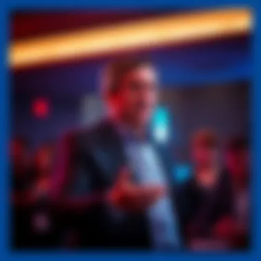 A man named Charlie giving a speech with a concerned audience in the background, highlighting his controversial remarks about LTC