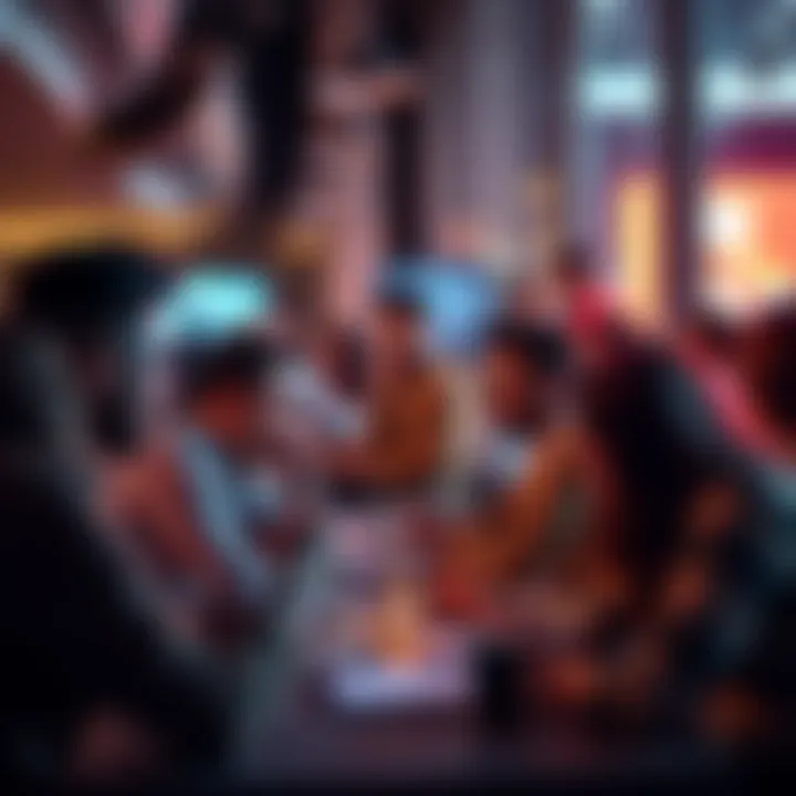 A diverse group of people engaged in a lively online chat, sharing ideas and opinions on digital platforms in 2025.