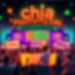 A vibrant gathering of people celebrating Chia Positivity Day with banners and smiles, sharing positive messages about Chia cryptocurrency.