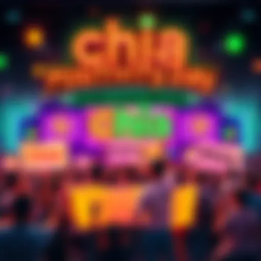 A vibrant gathering of people celebrating Chia Positivity Day with banners and smiles, sharing positive messages about Chia cryptocurrency.