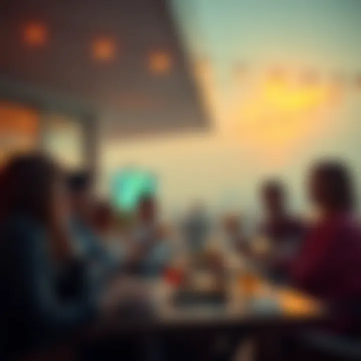 A group of people enjoying a relaxed outdoor gathering, sharing snacks and drinks with a chill vibe.