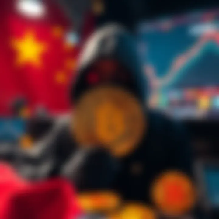 China's National Computer Virus Emergency Response Center says US stole Bitcoin, depicting a hacker and cryptocurrency symbols