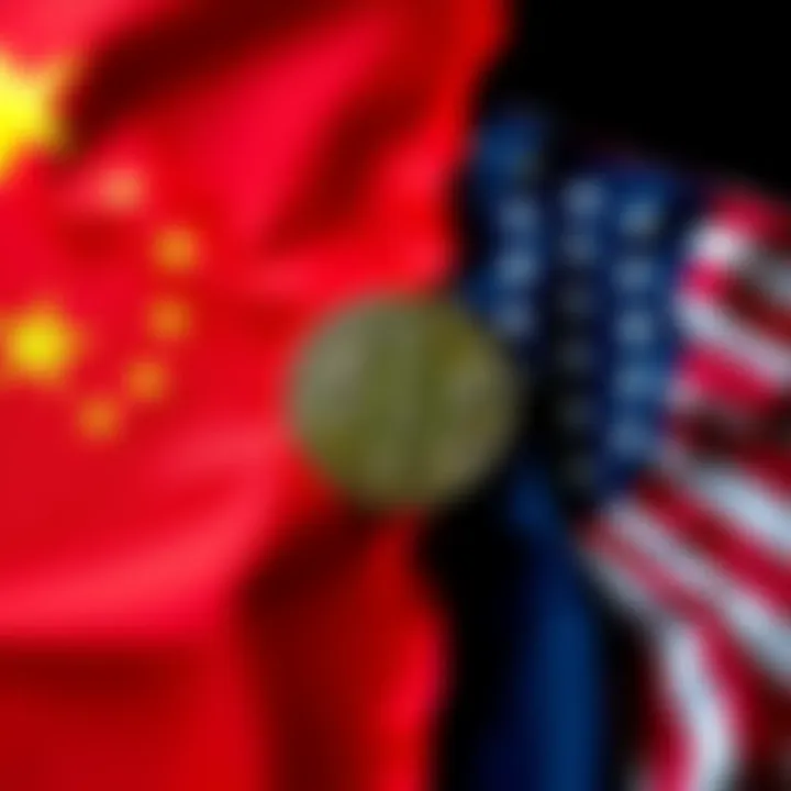 China accuses U.S. of crypto theft Chinese flag and U.S. flag with a digital currency symbol in between, representing a cryptocurrency hack dispute