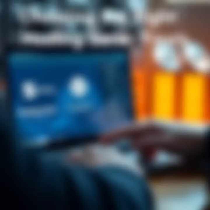 A person comparing different hosting service options on a laptop, with company logos of Simple Mining and Compass on the screen.