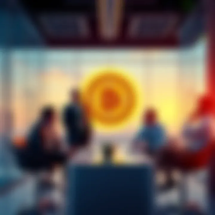 Circle representatives discussing valuation strategy with Coinbase and Ripple executives in a modern setting