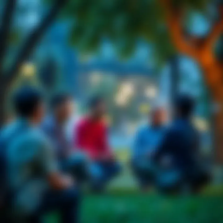 Local residents gathered in a park discussing the future of AMP rewards program in their city