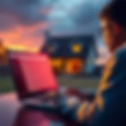 A person debating between cloud hosting and home hosting for their node, with a laptop open showing security settings and a house in the background.