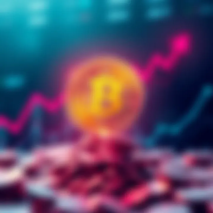 A visual representation of a coin symbolizing investment growth towards a target of $2000 by 2027, with upward arrows and market trends in the background.