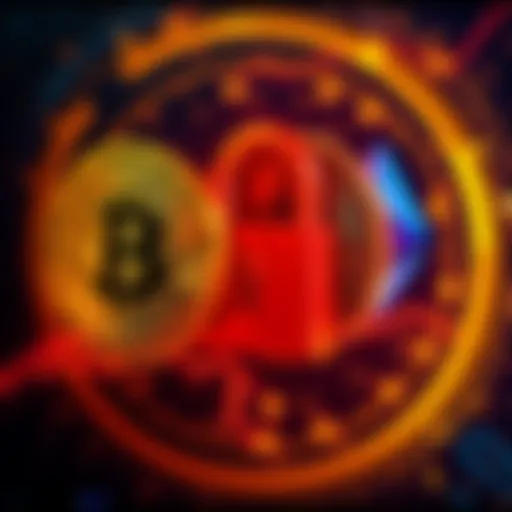 A visual representation of Bitcoin and Ethereum logos, with a lock symbol representing the locked funds in Coinbase's smart wallet due to a user error.
