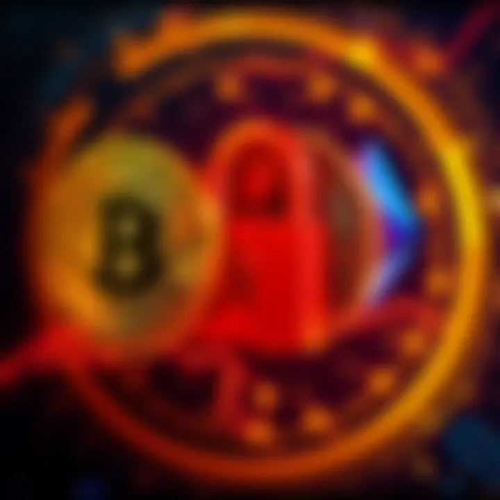 A visual representation of Bitcoin and Ethereum logos, with a lock symbol representing the locked funds in Coinbase's smart wallet due to a user error.