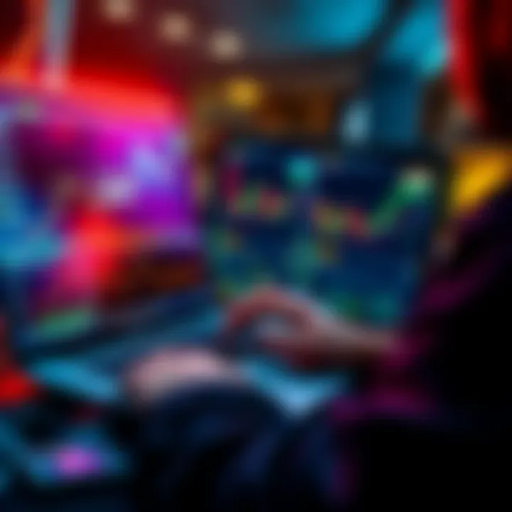 A person checking crypto market charts on a laptop with Coinbase interface