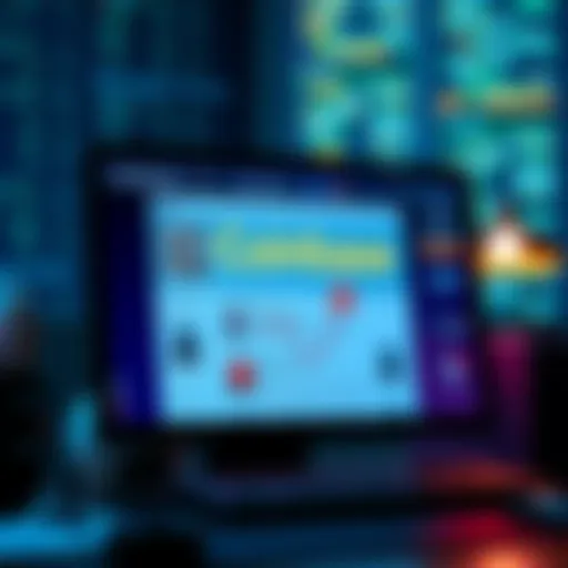 Graphic showing a computer screen with warning signs and personal information icons like IDs and Social Security numbers, highlighting a data breach alert for Coinbase users.