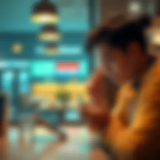 A frustrated person at a restaurant with their Coinbase One Card in hand, looking at a declined payment message on a device.