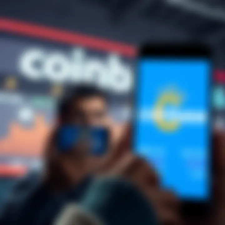 A graphic showing the Coinbase logo alongside a confused user looking at inflated Bitcoin prices on a smartphone.