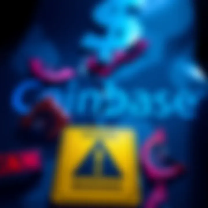 Coinbase and Scams Comparison A graphic showing Coinbase's logo alongside symbols of scams like a broken dollar sign and a warning sign, indicating caution for traders.