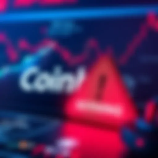 Graphic showing Coinbase logo and security warning symbol with overlapping customer account details