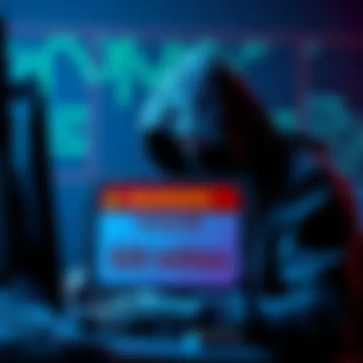 A graphic depicting a hacker in a hoodie accessing a computer, with a warning sign showing a ransom demand for $20 million.