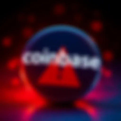 Coinbase logo displayed prominently with a red warning sign, symbolizing controversy and criticism from users about the exchange's fairness.