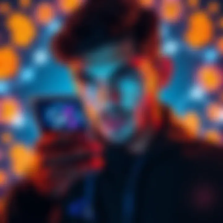 A person considering investing in XRP on Coinbase, looking at a smartphone with the Coinbase app open, surrounded by cryptocurrency symbols.