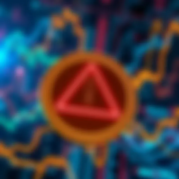 A digital representation of a crypto exchange logo with an alert sign, symbolizing the security breach at CoinDCX.