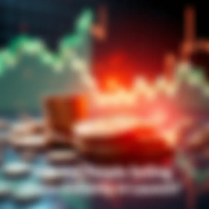 Illustration of coins with a fast-moving digital graph showing rapid sales