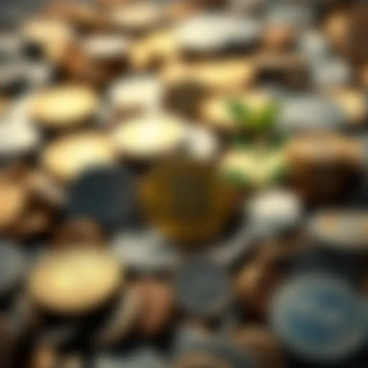 A pile of coins featuring the $PI symbol, with a small green plant growing among them, symbolizing growth and patience in investment.