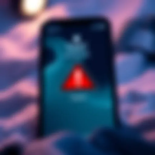 A smartphone displaying a cold wallet app with a warning sign, symbolizing Apple's potential ban.